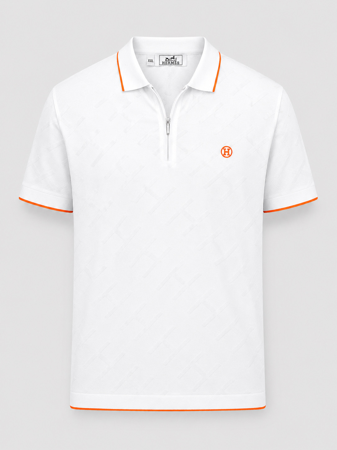 Orange Edge Zip Polo-Hermes-White